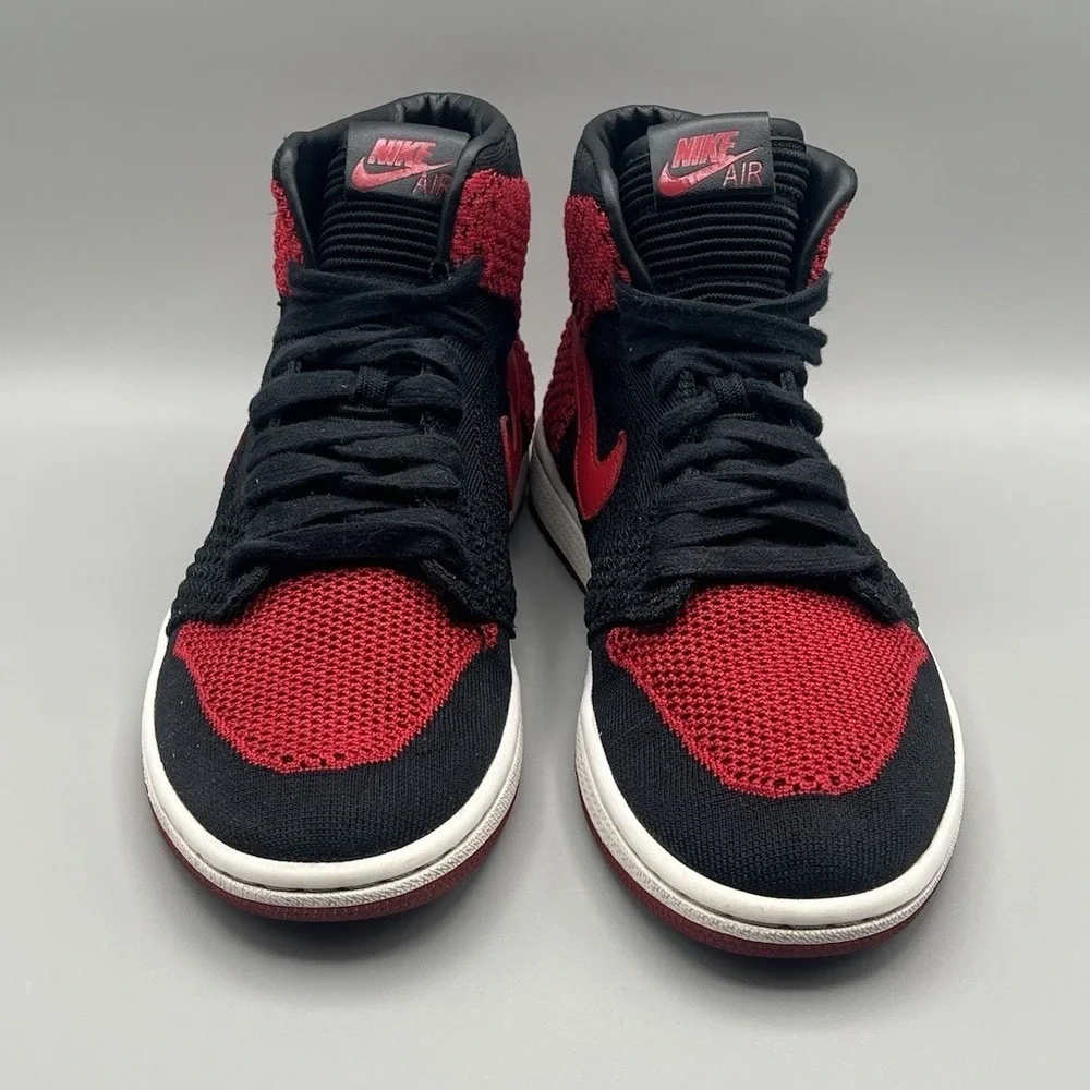 2017 Nike Air Jordan 1 Retro High OG Flyknit Bred Red Black - Men's Size 7 USED